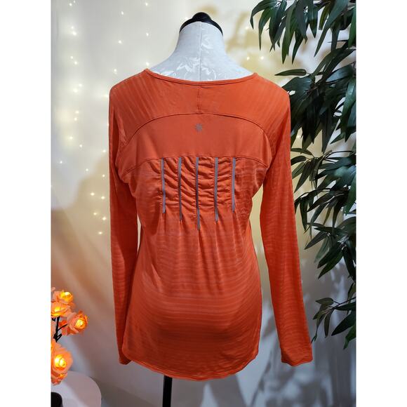 Athleta Orange Striped Thumbhole Sleeve Top Women's Size M Running Activewear - Picture 3 of 10